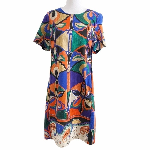 KOBI HALPERIN COLORFUL ABSTRACT SHORT SLEEVE SHIFT DRESS - S - Picture 1 of 10